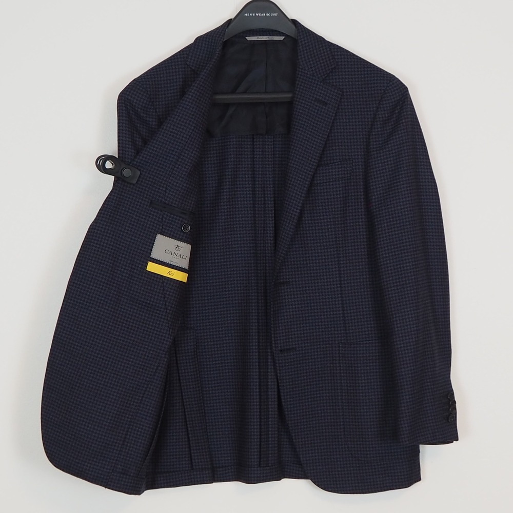 Canali Kei Sport Coat Mens 38R Navy Blue Houndstooth Wool Blazer Made in Italy